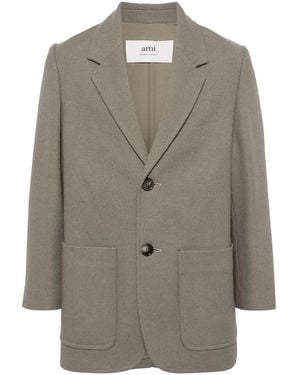Ami Paris Single-Breasted Virgin-Wool Blend Blazer - Green