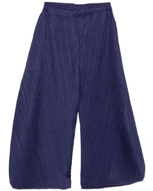 Pleats Please Issey Miyake Plissé-Effect Cropped Trousers - Blue