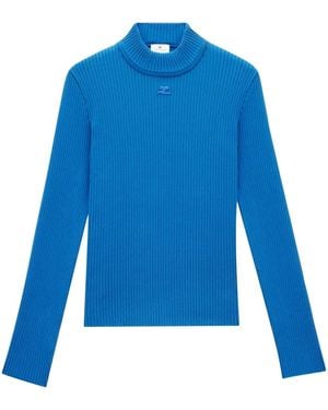 Courreges Pull Nervuré À Col Montant - Bleu
