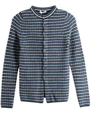 AURALEE Crew-Neck Striped Cardigan - Blue