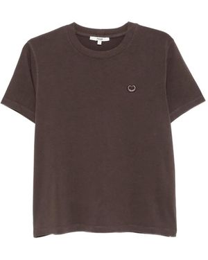 Maje T-Shirt Con Logo Ricamato - Marrone