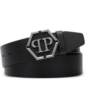 Philipp Plein Logo-Buckle Leather Belt - Black