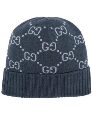 Gucci GGジャカード カシミア ビーニー - ブルー