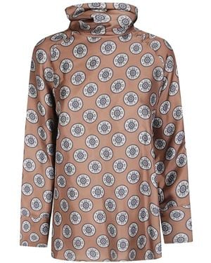 Alberto Biani Medallion-Print High-Neck Shirt - Brown