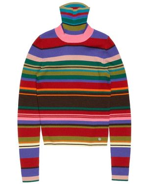 Acne Studios Striped-Pattern Turtleneck Jumper - Red