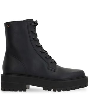 Gianvito Rossi Embroidered-Logo Leather Boots - Black