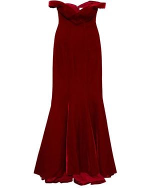 Saiid Kobeisy Velvet Off-Shoulder Dress - Red
