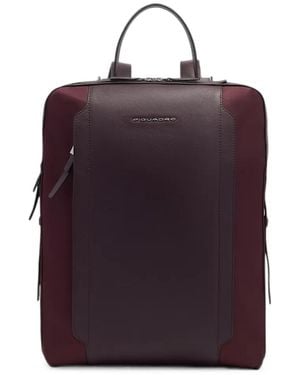 Piquadro Rfid-Shielded Leather-Panelled Backpack - Purple
