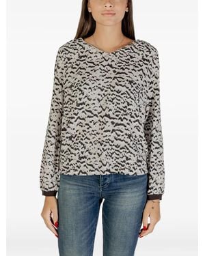 Street One Abstract-Print Long-Sleeve Blouse - Natural