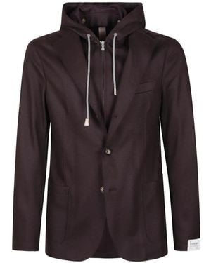 Eleventy Detachable-Hood Notched-Lapels Jacket - Brown
