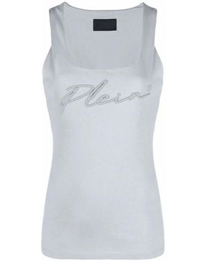Philipp Plein Logo-Embroidered Vest Top - Blue