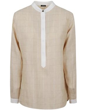 Kiton Check-Pattern Linen Shirt - White