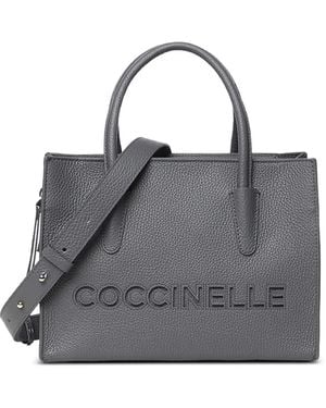 Coccinelle Logo-Embossed Leather Tote Bag - Grey
