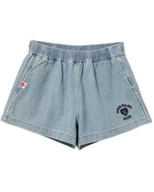 AAPE BY A BATHING AP Heart Logo Embroidered Denim Short - Blue