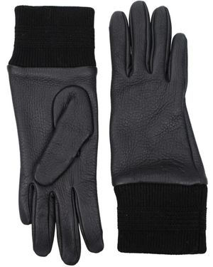 Burberry Knitted-Cuff Leather Gloves - Black