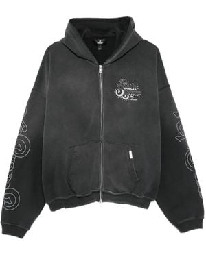 Represent Graphic-Print Zip-Up Hoodie - Black
