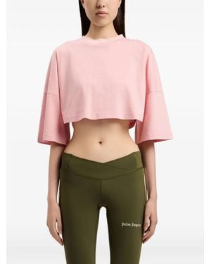 Palm Angels Logo-Printed Cropped T-Shirt - Red
