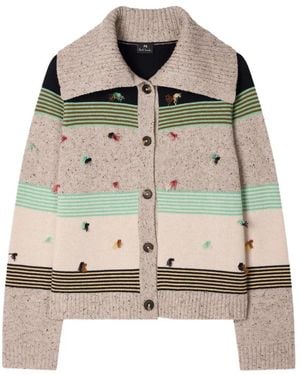 Paul Smith Block-Stripe Knit Wool Cardigan - Natural