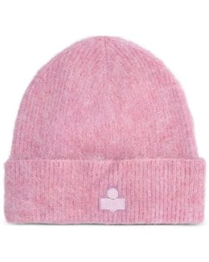 Isabel Marant Logo-Patch Ribbed-Knit Beanie Hat - Pink
