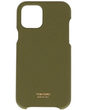 Tom Ford Logo-Print Grained-Texture Phone Case - Green