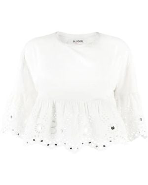 Blugirl Blumarine Broderie Anglaise Cropped Blouse - White