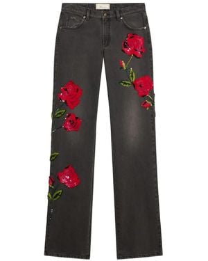 Blumarine Jeans Met Wijde Pijpen En Geborduurde Pailletten - Rood