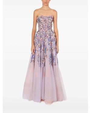 Lethicia Bronstein Floral-appliqué Strapless Gown - パープル