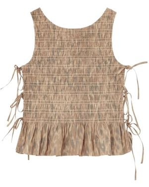Ganni Smocked Tie Top - Natural