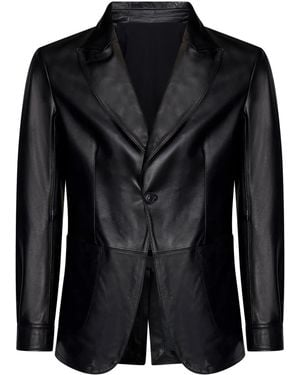 Franzese Collection Single-Breasted Leather Blazer - Black