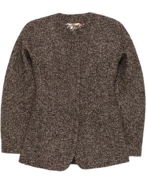 Bazar Deluxe Herringbone-Pattern Collarless Jacket - Brown