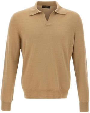 Gran Sasso Open-Collar Long-Sleeve Sweater - Natural