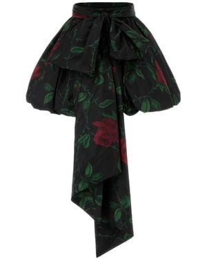 Blumarine Rose-Print Bow-Detail Mini Skirt - Black