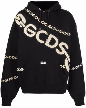 Gcds Chain-Link Logo-Print Hoodie - Black