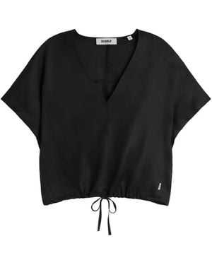 Ecoalf Dora V-Neck Drawstring-Hem Shirt - Black
