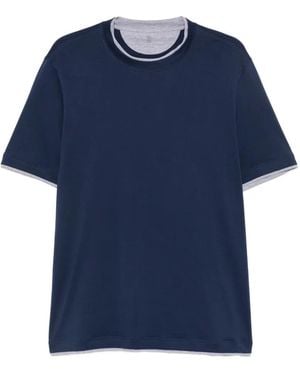 Brunello Cucinelli Contrast-Trim Cotton T-Shirt - Blue