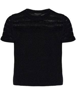 Rag & Bone Ladder-Stitch Short-Sleeve Sweater - Black
