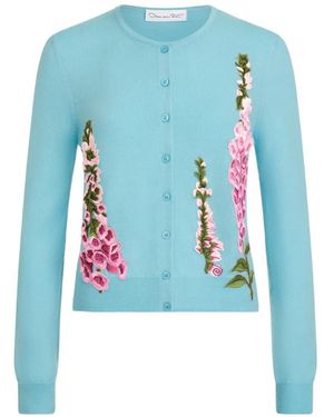 Oscar de la Renta Foxglove Threadwork Cardigan - Blue