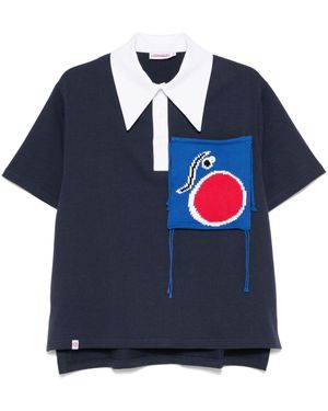 Charles Jeffrey Knitted Patch-Pocket Polo Shirt - Blue