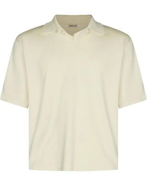 AURALEE Short-Sleeve Polo-Collar T-Shirt - Natural