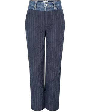 Jonathan Simkhai Pantalon Rayé Ophelia À Taille Double - Bleu