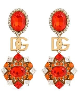 Dolce & Gabbana Clip Earrings With Rhinestones - Red