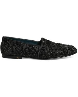 Dolce & Gabbana Mocassins En Velours À Ornements De Perles - Black