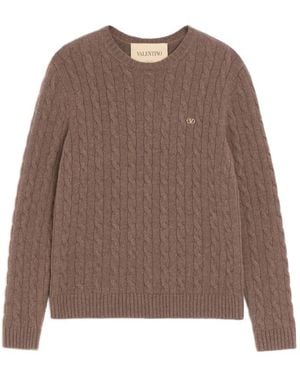 Valentino Garavani Cable-Knit Cashmere Jumper With Vlogo - Brown