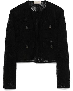 Elie Saab Floral-Embroidered Tulle Jacket - Black