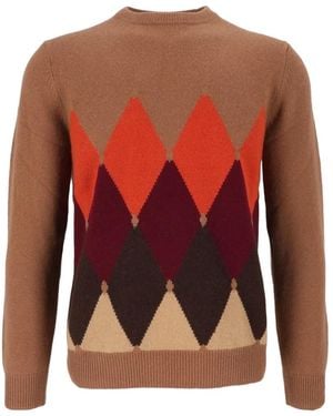 Ballantyne Argyle Cashmere Jumper - Red