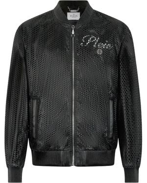 Philipp Plein Perforated Leather Bomber - Black