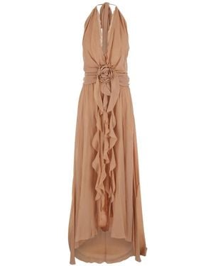 Blumarine Georgette Maxi Dress - Natural