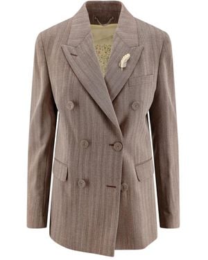 Golden Goose Double-Breasted Feather-Detail Jacket - Brown