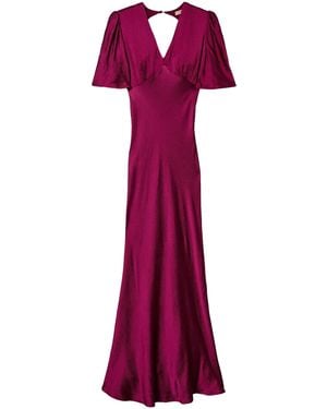 Twinset Hammered Satin V-Neck Dress - Purple