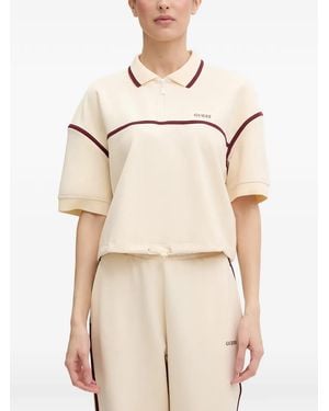 Guess Piped Drawstring-Hem Polo Top - Natural